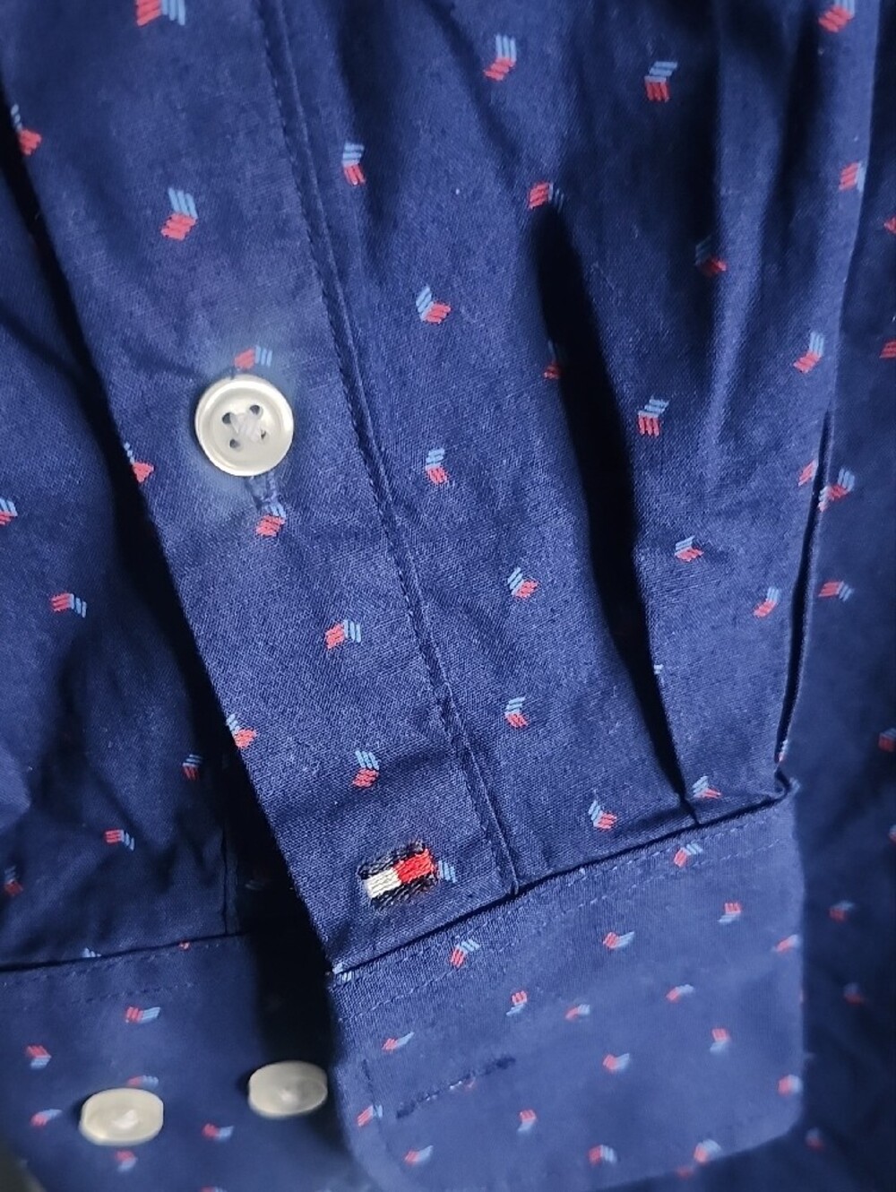 Tommy Hilfiger Navy Button-Up Dress Shirt with Subtle Dot Pattern - Picture 2 of 3